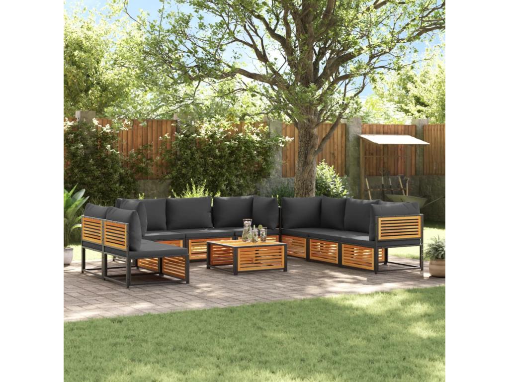 9-piece solid wood garden furniture set with cushions by Nobelea AVAG56946