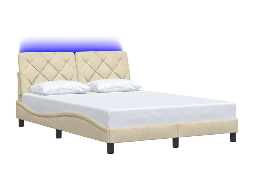 Bed frame with LED lighting, mattress not included, cream color, 140x200 cm, fabric, MJLE15450