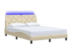Bed frame with LED lighting, mattress not included, cream color, 140x200 cm, fabric, MJLE15450