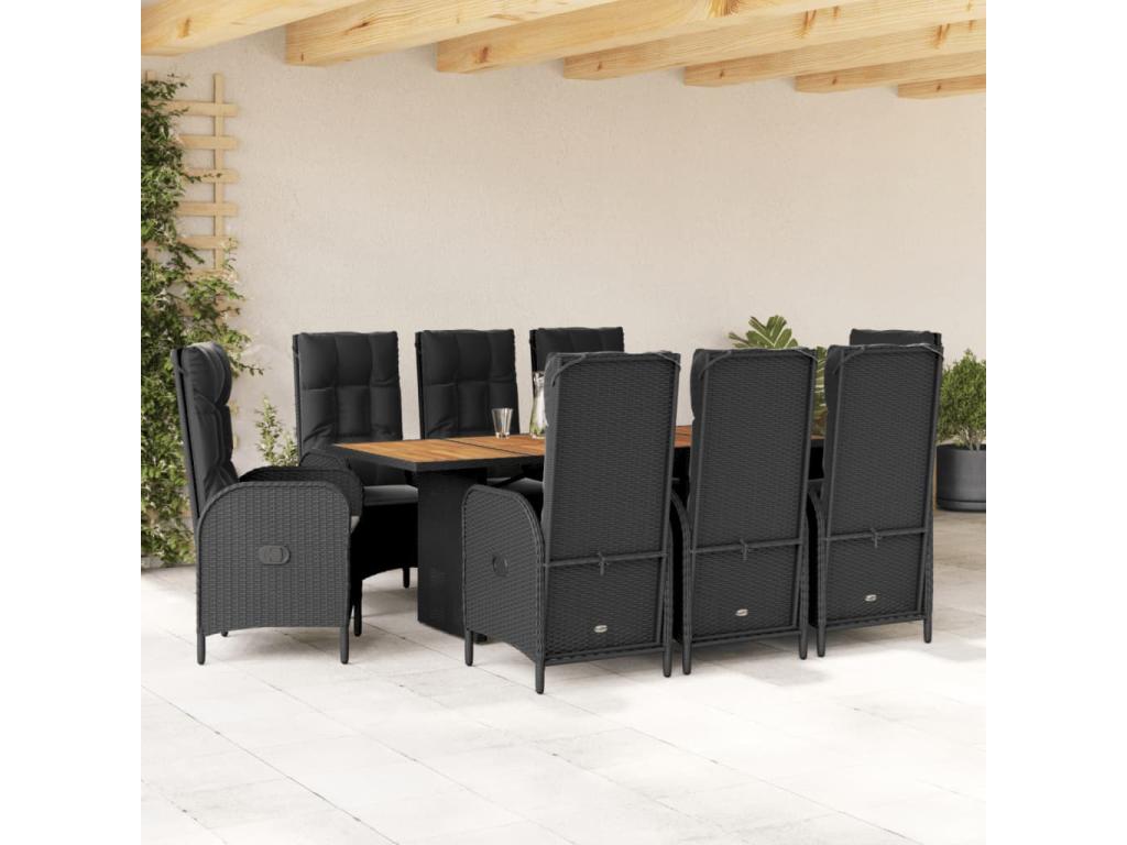 9-piece garden dining set with black resin wicker cushions TOZK61550