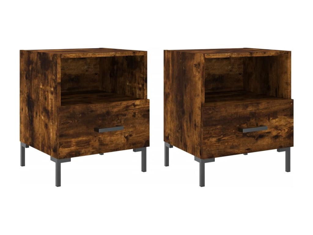 2-piece bedside tables, smoked oak, 40x35x47.5 cm, engineered wood, KFZX00585