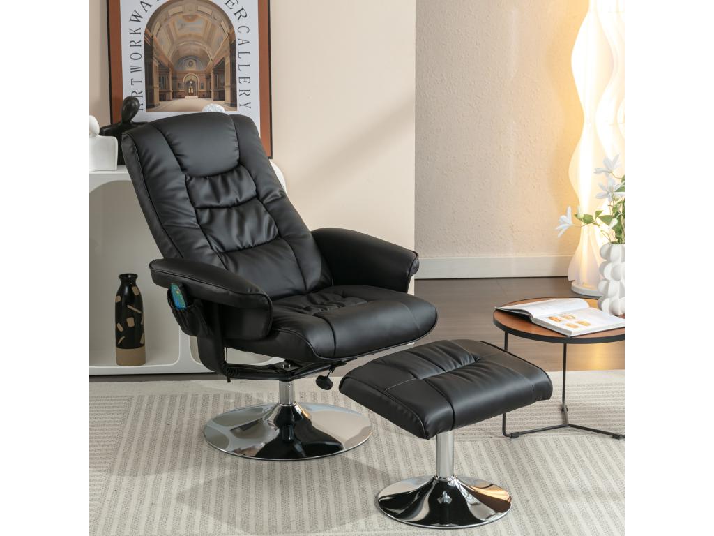 PU leather massage chair with footrest, black, 79cm diameter x 106cm high, GNRV10126