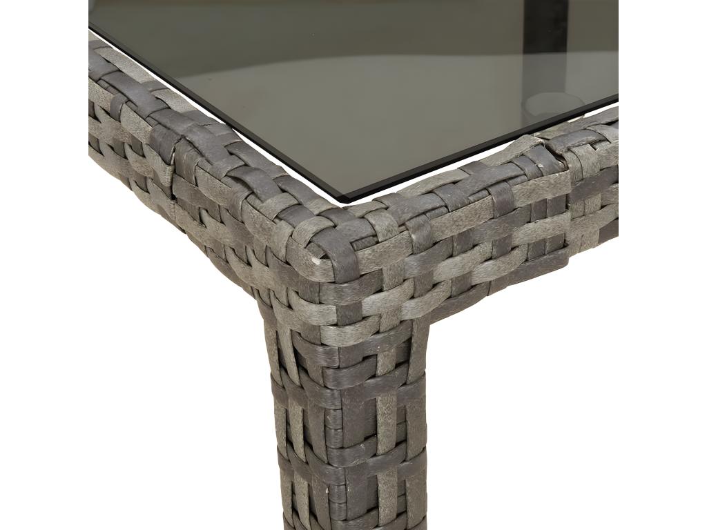 Grey garden table 190x90x75 cm Tempered glass/woven resin RTQA96184