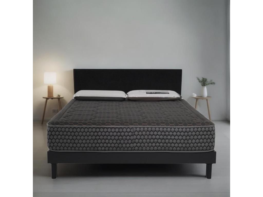 Nobellea Black Memory Foam Mattress Set - 160x200 and 2 Visco Pillows 60x60 - Nobellea Grey Bed Base MWTZ68046