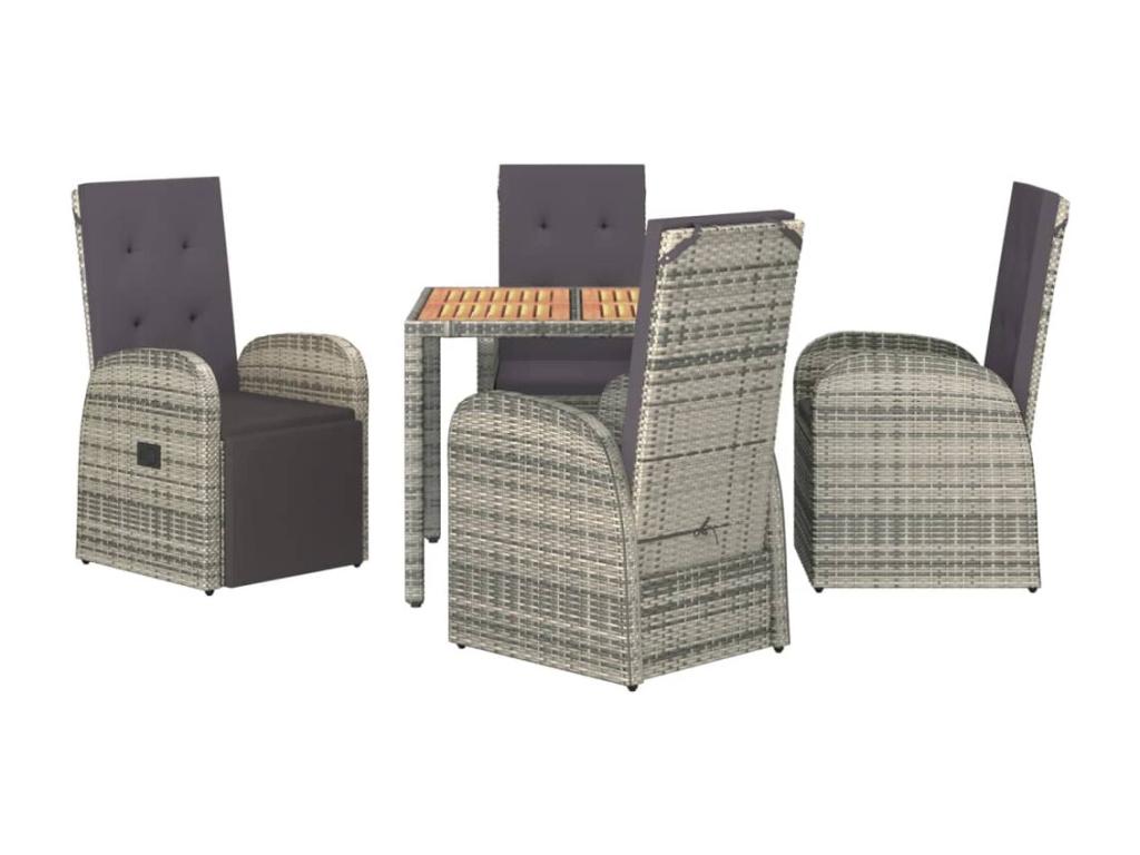 5-piece garden dining set with grey resin wicker cushions HLXP47905