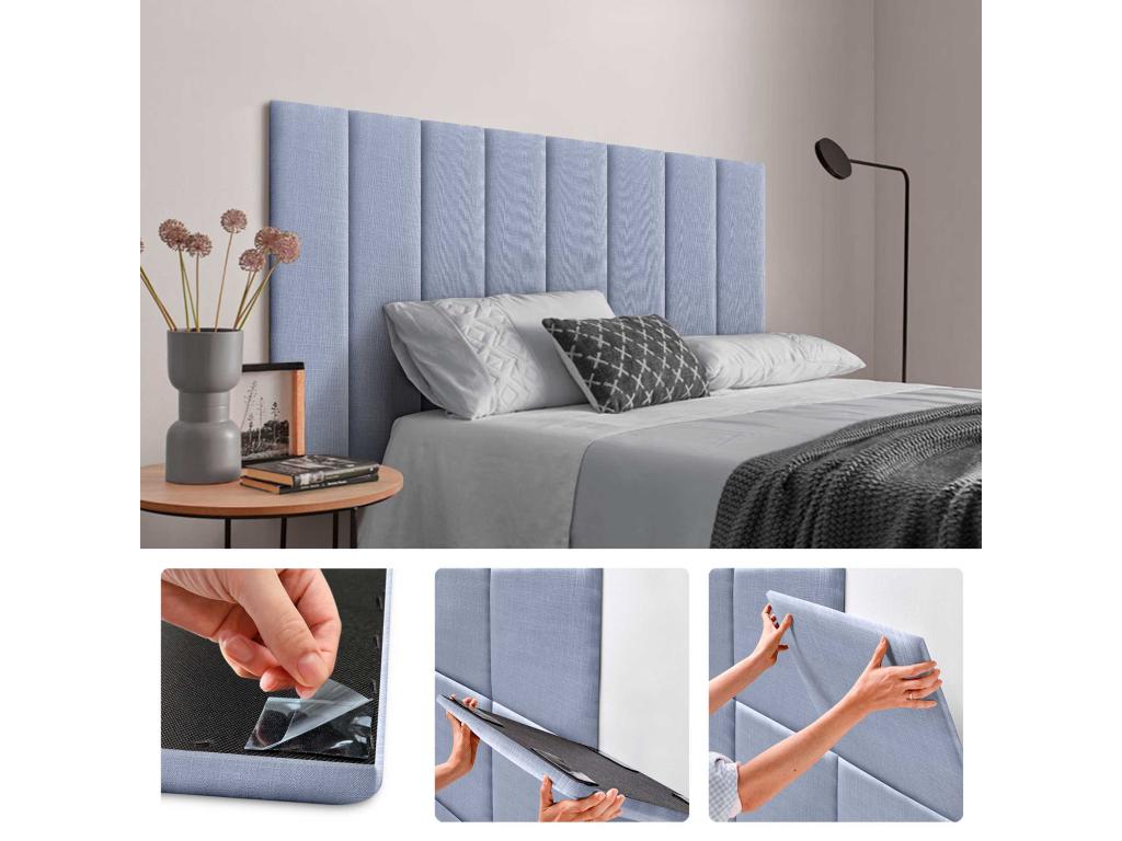 Dekonao Set of 6 Self-Adhesive Linen Wall Panels, Sound Absorbing, Shockproof, and Suitable for Bed Headboards, Blue, 60x30cm x6 DPBK10340