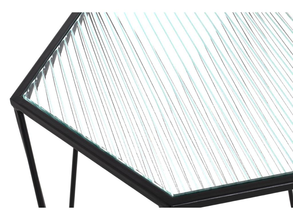 Side table/coffee table in tempered glass with black metal legs - length 46 x depth 40 x height 46 cm PFML07049