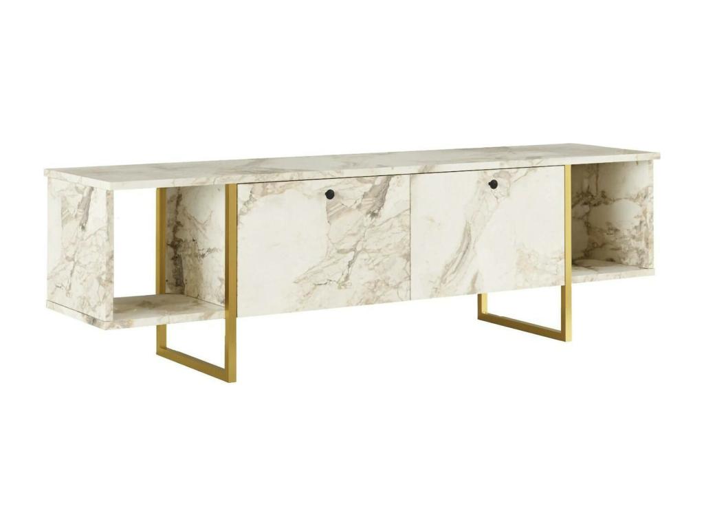 Nobellea TV Stand, Living Room Sideboard, Low TV Cabinet, Wall-Mounted Storage Base, 160x40x48 cm, White and Gold, DUYM66155