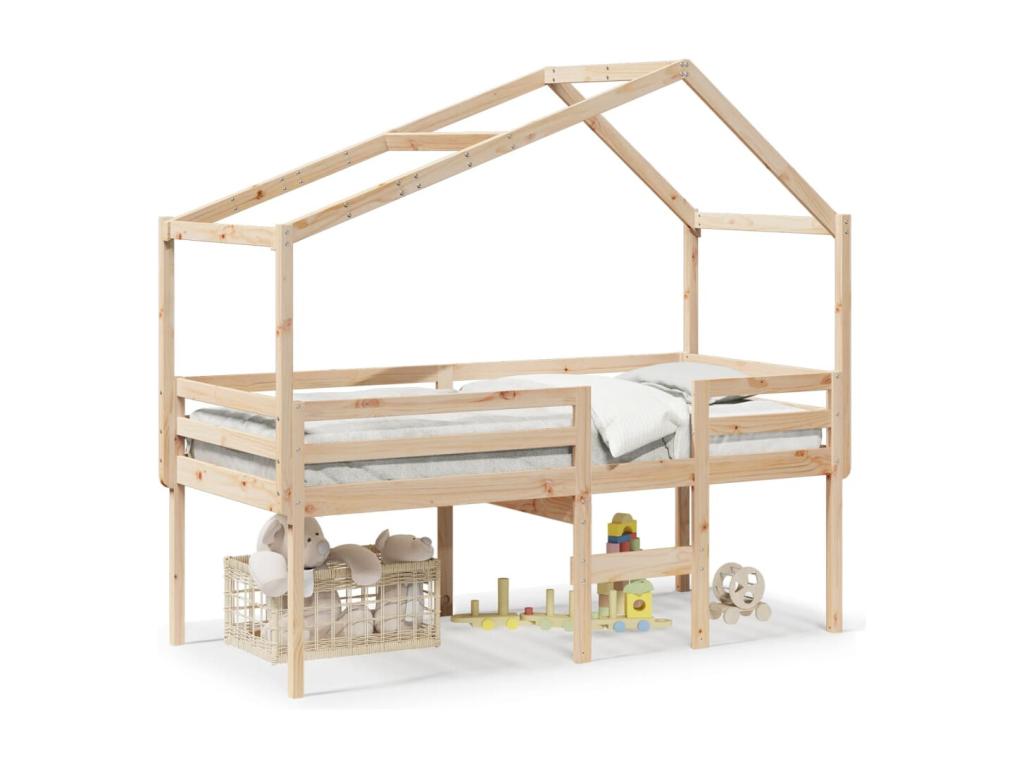High bed with roof 75x190 cm solid pine wood WXZL19394