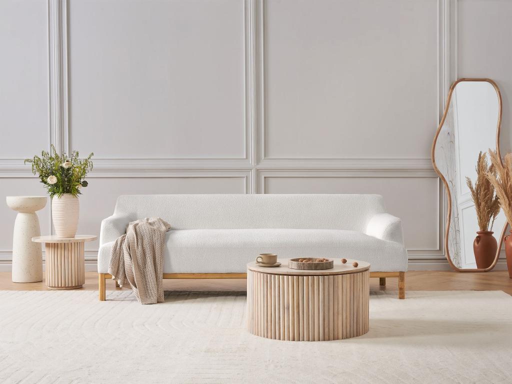 Dekonao Bouclé Off-White 3-Seater Sofa XHTX17000