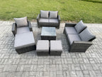 8-Seater Rattan Garden Furniture Set with Coffee Table, Chair, and 3 Stools, Dark Grey GLGN96195