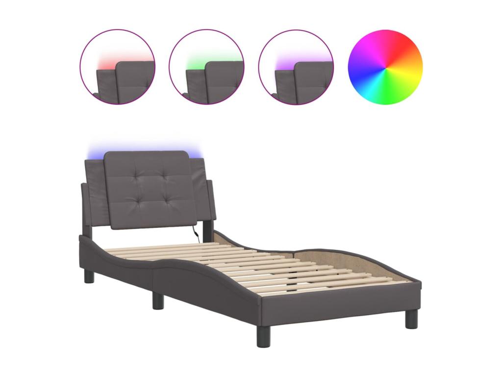 Bed frame with LED lights, grey, 80x200 cm, faux leather, CAEX52691