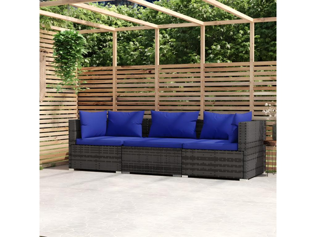 3-seater sofa with cushions, Grey Wicker Resin USLX56369