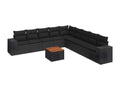 10-piece garden furniture set with cushions, black woven resin OGMQ52825