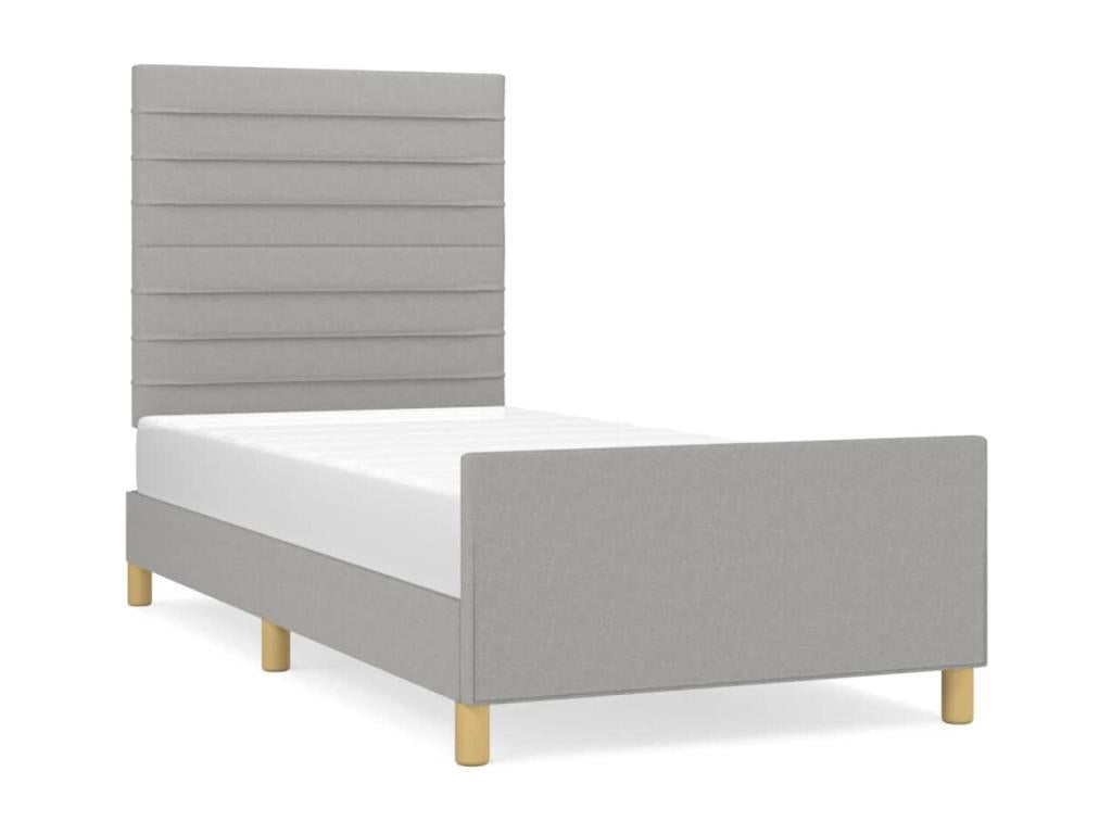 Bed frame with headboard, light grey, 90x190 cm, fabric RRXV70894