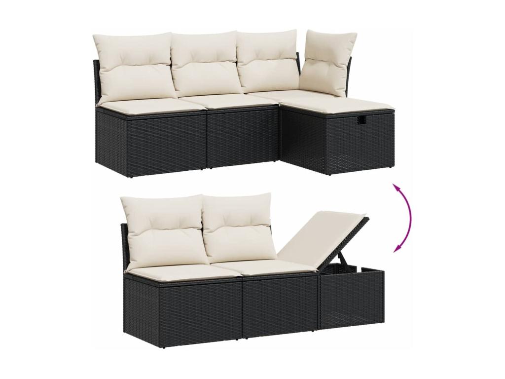 6-piece garden furniture set with cushions, black woven resin LMZO07750