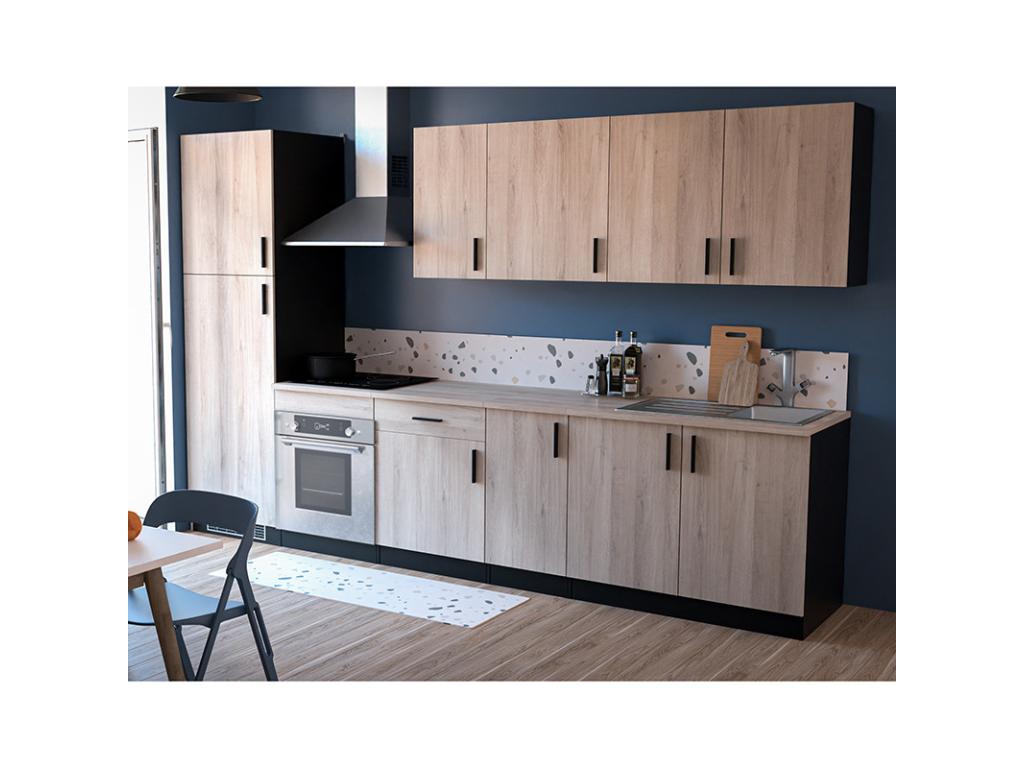 Low cabinet with 1 drawer and 1 door, 60 cm, Oregano black and wood, WYVI58646