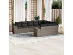 10-piece garden furniture set with cushions, grey woven resin NHFL96831