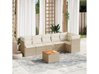7-piece garden furniture set with cushions, beige woven resin ZFOW10916