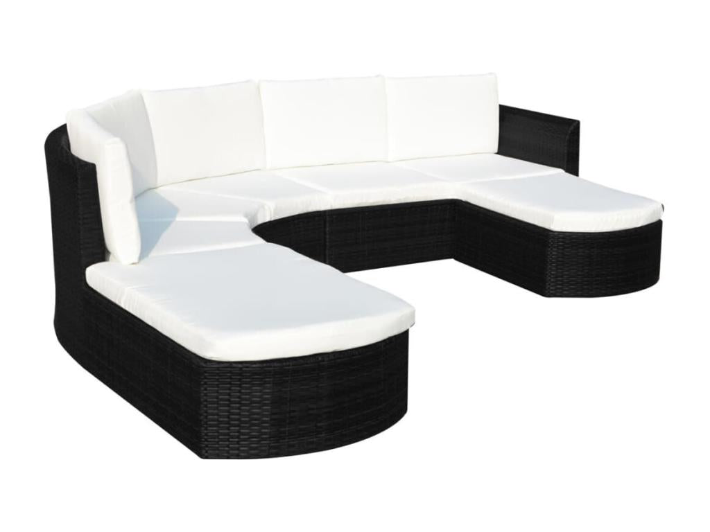 4-piece garden furniture set with cushions, black woven resin, RQFD18750