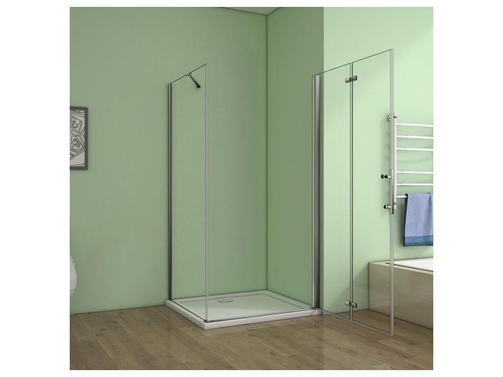 Pivoting and folding shower enclosure 110x70x185cm in 6mm anti-limescale glass, shower door, side panel with fixed corner bar UMQQ85291