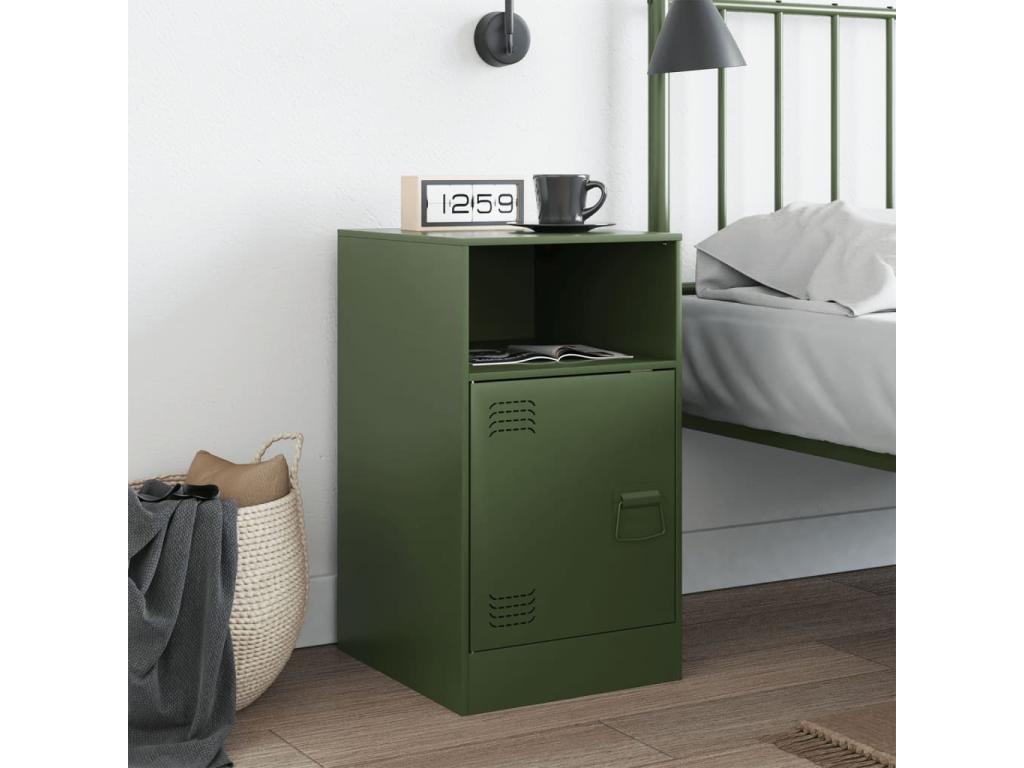 Olive green bedside table 34.5x39x62 cm steel FMNH09505