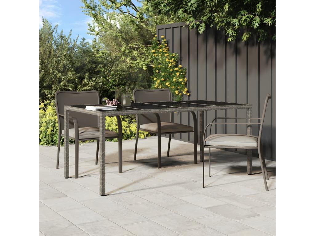 Grey garden table 190x90x75 cm Tempered glass/woven resin RTQA96184