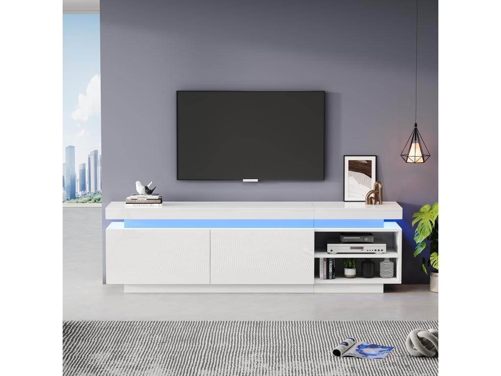 170cm TV unit with 2 doors and 2 shelves - LEDs - Particleboard - Glossy white VFEU54152