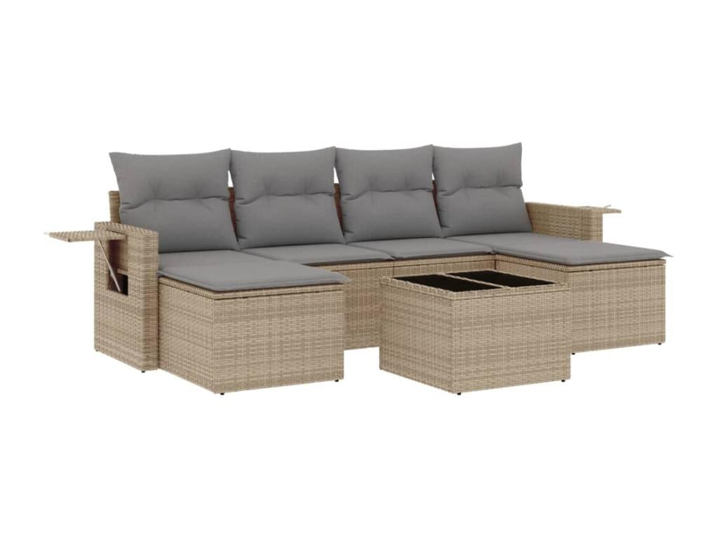 7-piece garden furniture set with cushions, beige wicker resin KIGH63991