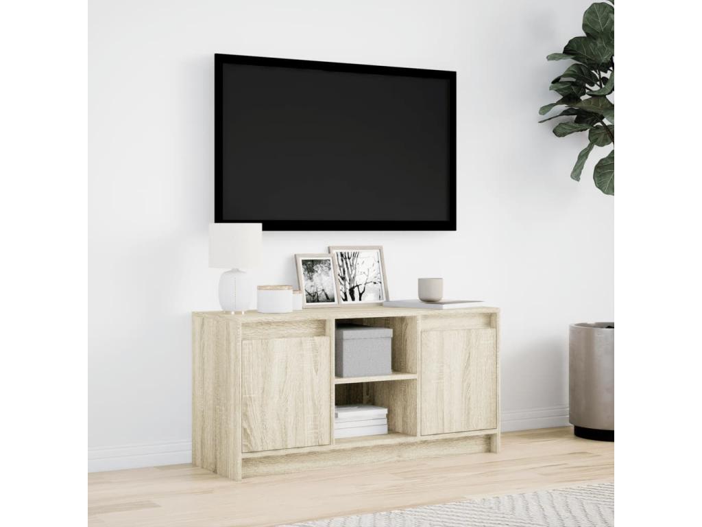 TV stand with LED lighting, Nobellea oak finish, 100x34x50 cm, engineered wood, DYON84792