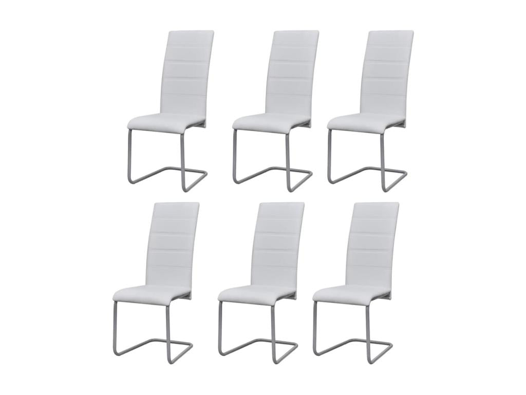 Cantilever dining chairs, set of 6, white faux leather, HEWW43203