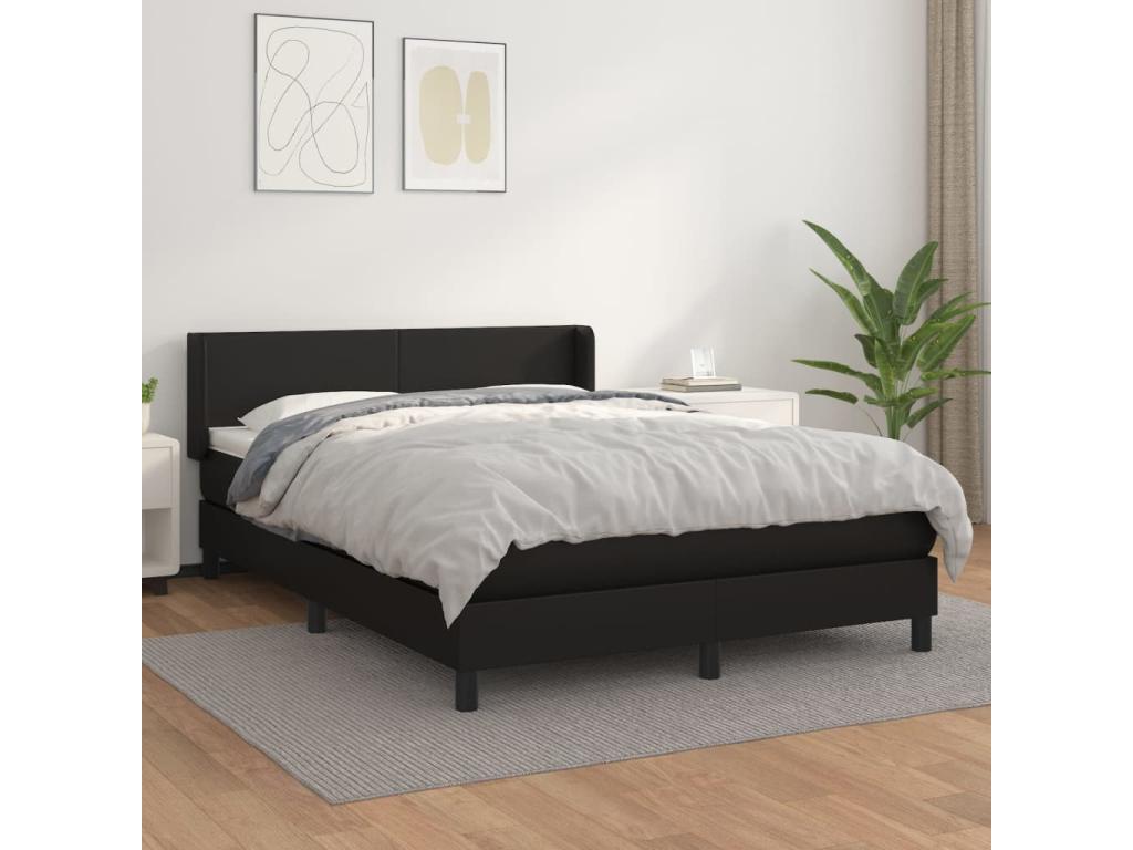 Upholstered bed base with mattress, black, 140x200 cm, faux leather, MYZE46787