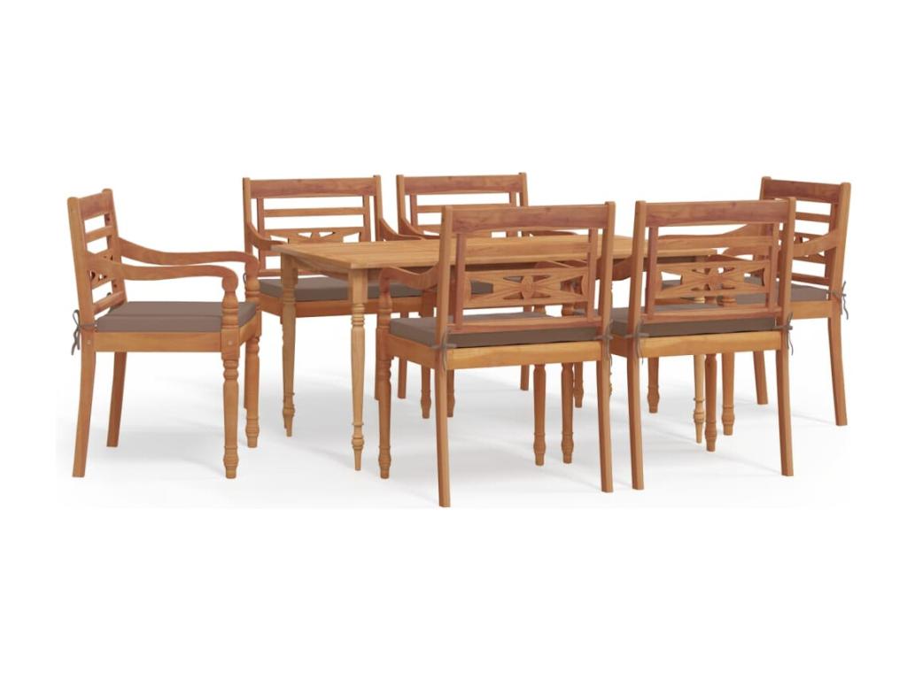 7-piece garden dining set with cushions, solid teak wood XVAN72696