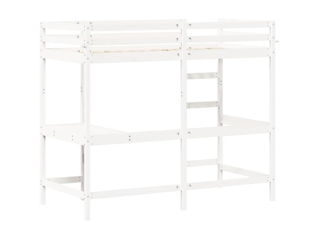 Bunk bed with desk, white, 90x200 cm, solid pine wood, LDAW01553