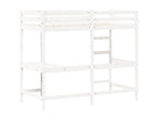 Bunk bed with desk, white, 90x200 cm, solid pine wood, LDAW01553