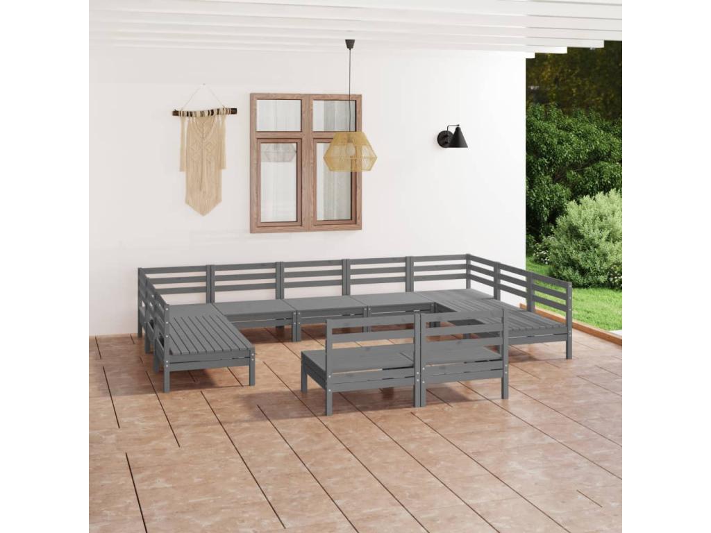 11-piece garden furniture set, Grey, Solid Pine Wood XJWZ60971