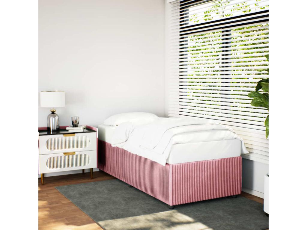 Pink velvet bed frame without mattress, 100x200 cm, FNQM18439