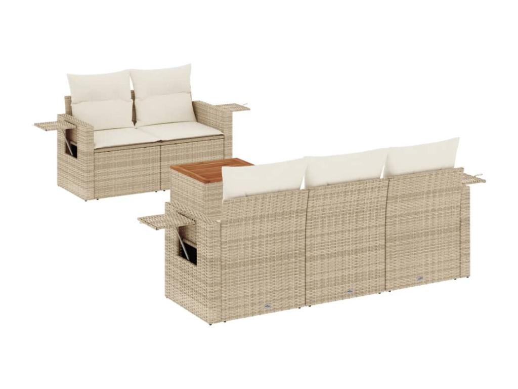 Garden furniture set with cushions, 6 pieces, beige woven resin, XVUV87385
