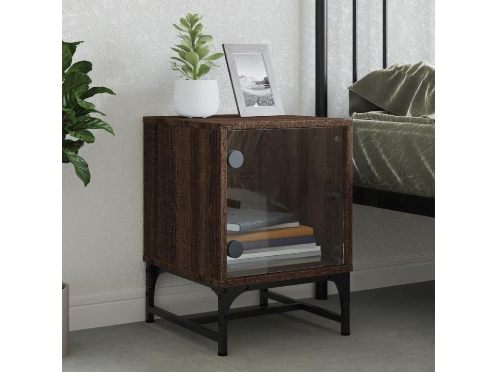 Bedside table with glass door in brown oak 35x37x50 KUYV19774