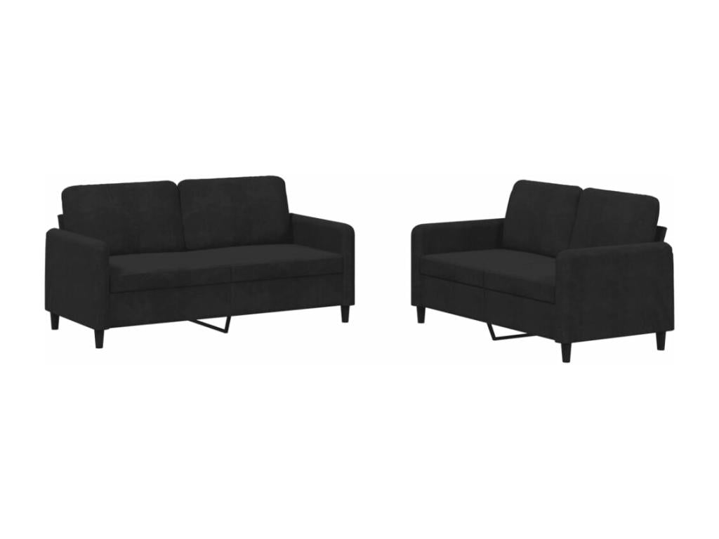 KIIS09595 2-piece black velvet sofa set