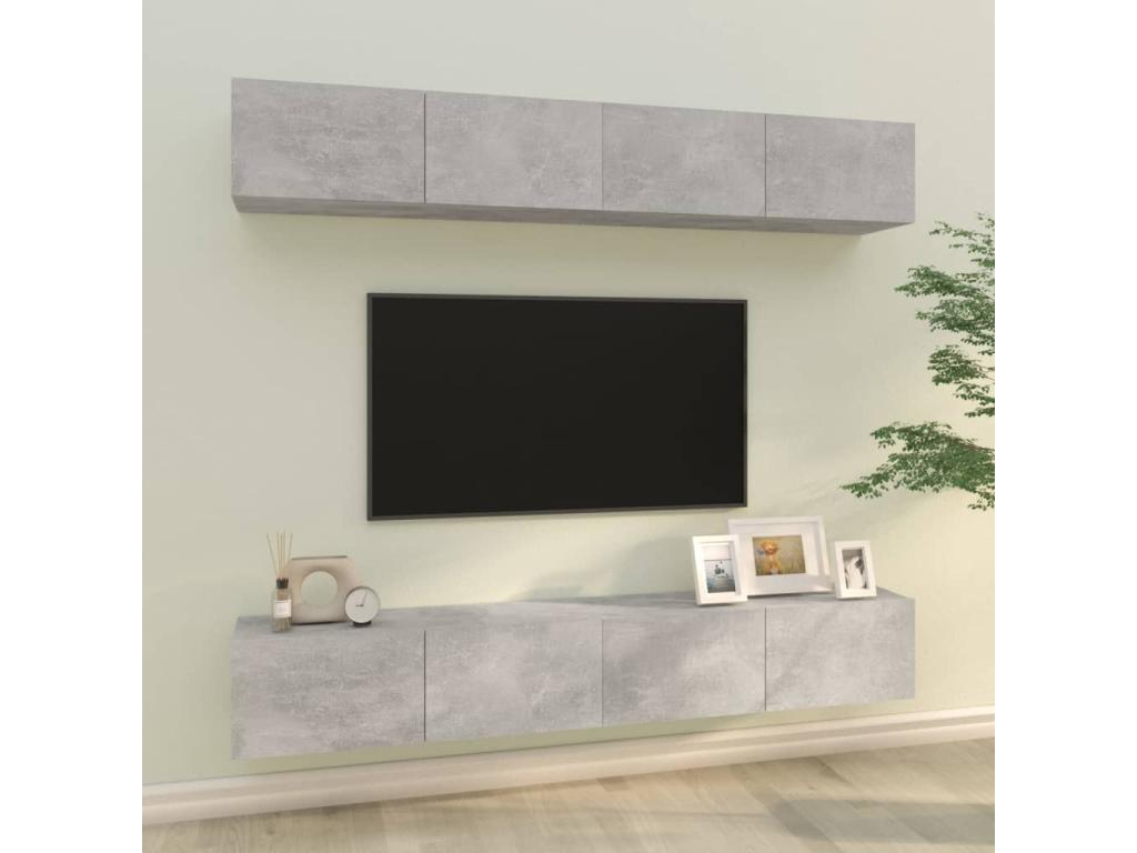 4-piece wall-mounted TV unit, concrete grey, 100x30x30 cm KKWN83725