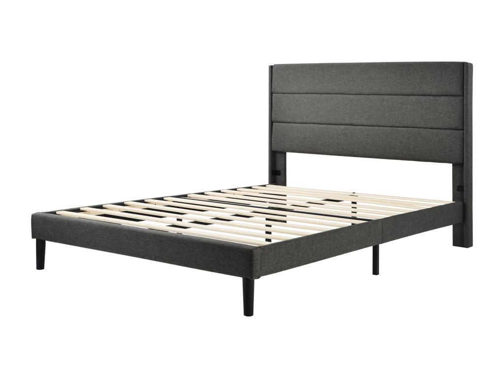 Bed with headboard 140x200 cm - linen upholstery - Nobellea slatted base - grey NIYT21293