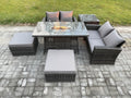 6-Seater Rattan Garden Furniture Set Sofa Chair Set with 2 Large Stools HJZE18928