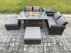 6-Seater Rattan Garden Furniture Set Sofa Chair Set with 2 Large Stools HJZE18928