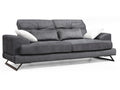 Dekonao 225cm Anthracite Velvet 3-Seater Sofa with Adjustable Headrests and Black Metal Legs KIQL60767
