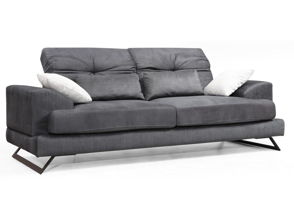 Dekonao 225cm Anthracite Velvet 3-Seater Sofa with Adjustable Headrests and Black Metal Legs KIQL60767