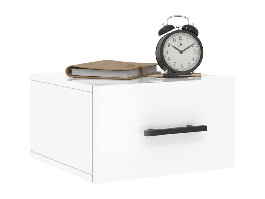 Wall-mounted bedside tables, 2 pcs, glossy white, 35x35x20 cm, NIJF83059