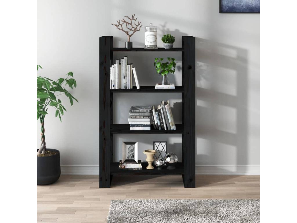 Black Room Divider/Bookcase 80x35x125 Solid Pine SUYP19943