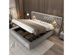 160x200 cm storage bed with large headboard and night light - Velvet - Grey - Mattress not included UHMF48948