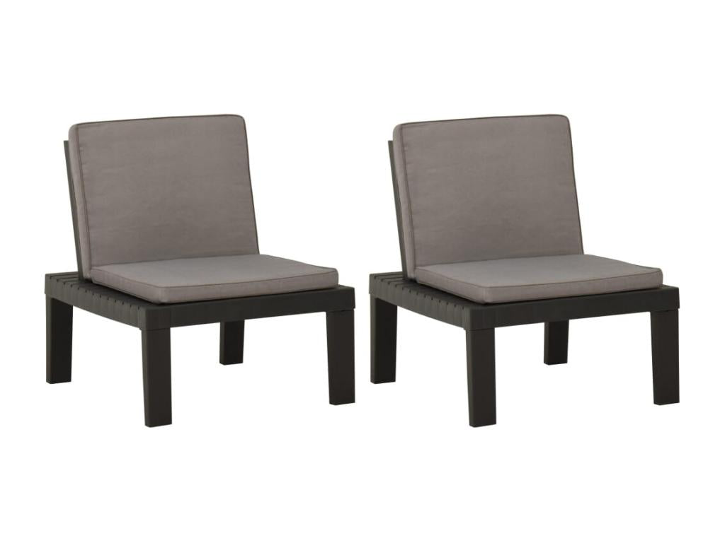 Garden lounge chairs with cushions, 2 pieces, plastic, grey, CUWJ34680